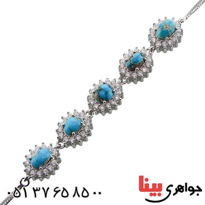 دستبند فیروزه نیشابوری دور جواهری زنانه _کد:12973
