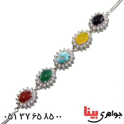 دستبند چند جواهر فیروزه نیشابوری و عقیق مدل ارغوان _کد:12984