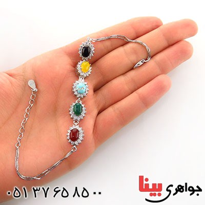دستبند چند جواهر فیروزه نیشابوری و عقیق مدل ارغوان _کد:12984