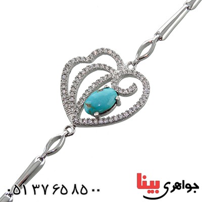 دستبند فیروزه نیشابوری میکروستینگ زنانه مدل قلب _کد:12992