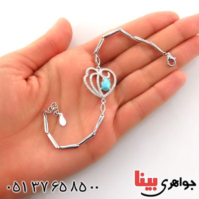 دستبند فیروزه نیشابوری میکروستینگ زنانه مدل قلب _کد:12992