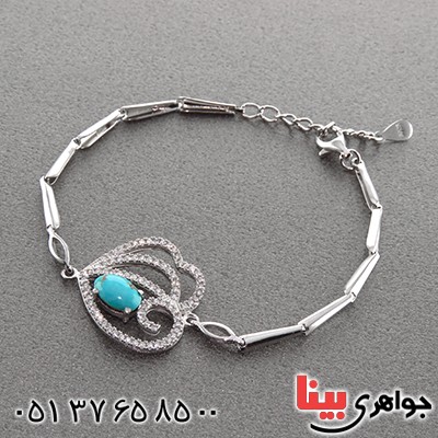 دستبند فیروزه نیشابوری میکروستینگ زنانه مدل قلب _کد:12992