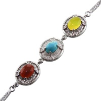 دستبند چند جواهر فیروزه نیشابوری و عقیق زنانه میکروستینگ 