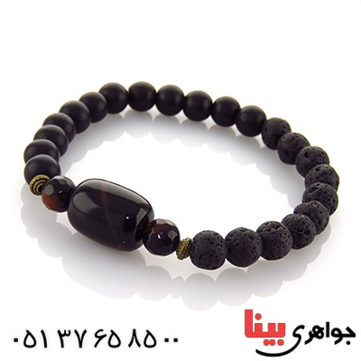 دستبند عقیق سلیمانی و سنگ آتشفشان _کد:13007
