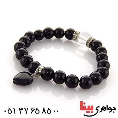 دستبند عقیق سیاه (اونیکس) و در با آویز قلب _کد:13008