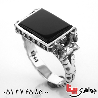 انگشتر عقیق سیاه (اونیکس) طرح پاسارگاد مردانه درشت و سنگین _کد:13012
