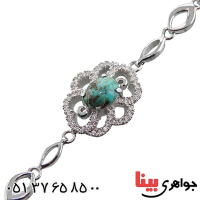 دستبند فیروزه نیشابوری زنانه میکروستینگ مدل گل _کد:13019