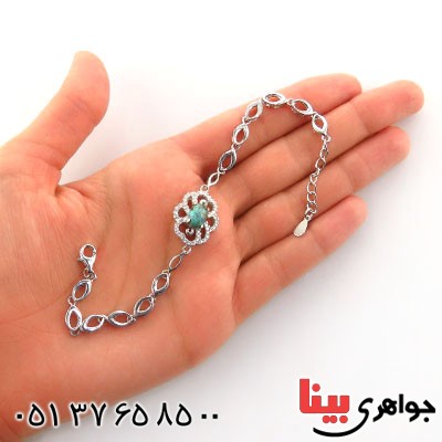 دستبند فیروزه نیشابوری زنانه میکروستینگ مدل گل _کد:13019