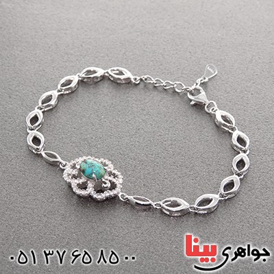 دستبند فیروزه نیشابوری زنانه میکروستینگ مدل گل _کد:13019