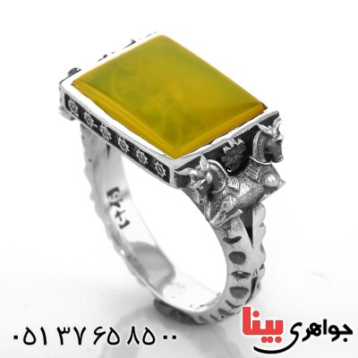 انگشتر عقیق شرف الشمس طرح پاسارگاد مردانه درشت _کد:13020