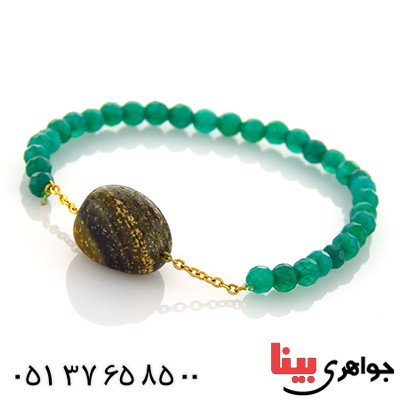 دستبند جید سبز تراشدار و جاسپر _کد:13029