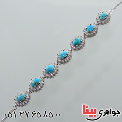 دستبند فیروزه نیشابوری عالی دور جواهری زنانه سنگین _کد:13033