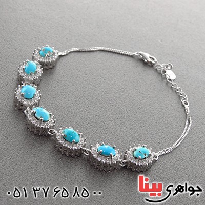 دستبند فیروزه نیشابوری عالی دور جواهری زنانه سنگین _کد:13033