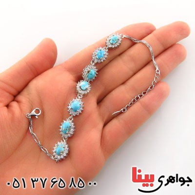 دستبند فیروزه نیشابوری عالی دور جواهری زنانه سنگین _کد:13033