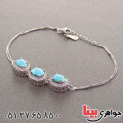 دستبند فیروزه نیشابوری عجمی دور جواهری زنانه _کد:13035