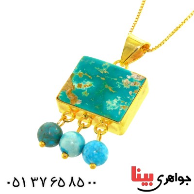گردنبند فیروزه نیشابوری مربعی فاخر _کد:13037
