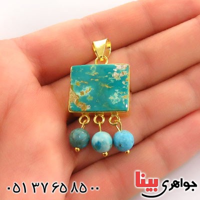 گردنبند فیروزه نیشابوری مربعی فاخر _کد:13037