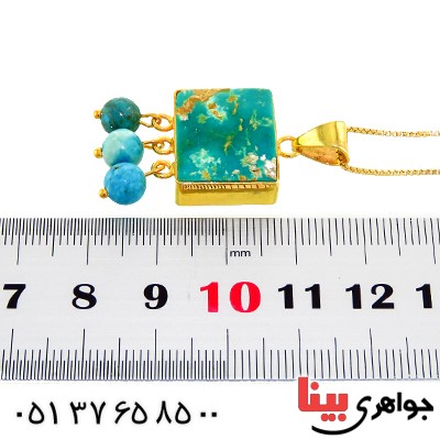 گردنبند فیروزه نیشابوری مربعی فاخر _کد:13037
