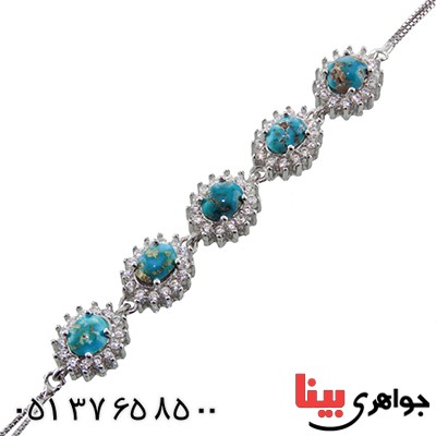 دستبند فیروزه نیشابوری دور جواهری زنانه مدل نوشا _کد:13039