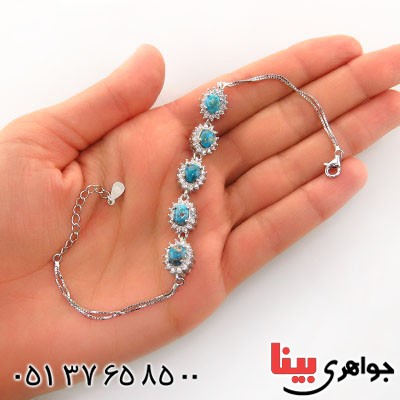 دستبند فیروزه نیشابوری دور جواهری زنانه مدل نوشا _کد:13039