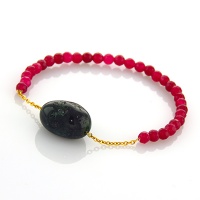 دستبند جید قرمز تراشدار و جاسپر 