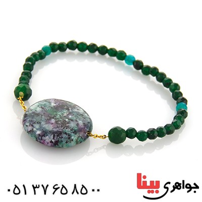 دستبند جاسپر و عقیق سبز تراش دار _کد:13042