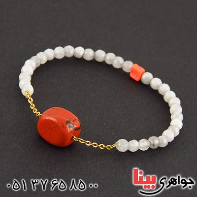 دستبند جید تراشدار و جاسپر قرمز _کد:13044