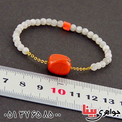 دستبند جید تراشدار و جاسپر قرمز _کد:13044