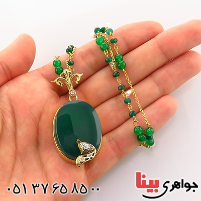 سینه ریز چند جواهر عقیق سبز و جید زنانه طرح پروانه _کد:13054