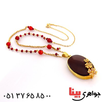 سینه ریز عقیق قرمز زنانه درشت خوشرنگ طرح گلگون _کد:1822
