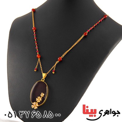 سینه ریز عقیق قرمز زنانه درشت خوشرنگ طرح گلگون _کد:1822