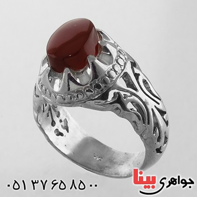 انگشتر عقیق یمنی خوشرنگ مردانه مدل اره کاری قرینه _کد:13076