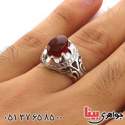 انگشتر عقیق یمنی خوشرنگ مردانه مدل اره کاری قرینه _کد:13076