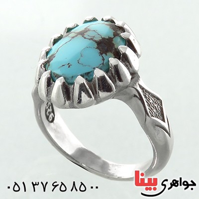 انگشتر فیروزه نیشابوری شجری زیبا و خاص اسلیمی _کد:1796