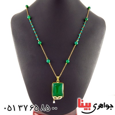 سینه ریز چند جواهر عقیق سبز و جید زنانه طرح نقاب _کد:13090