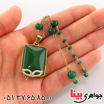 سینه ریز چند جواهر عقیق سبز و جید زنانه طرح نقاب _کد:13090