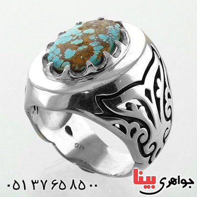 انگشتر فیروزه نیشابوری مردانه درشت مدل سلجوقی طرح سردار _کد:1800