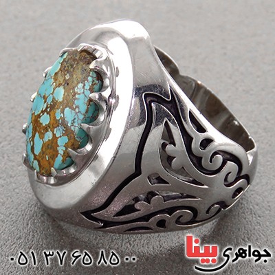 انگشتر فیروزه نیشابوری مردانه درشت مدل سلجوقی طرح سردار _کد:1800