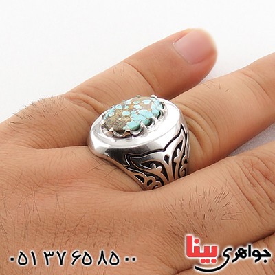 انگشتر فیروزه نیشابوری مردانه درشت مدل سلجوقی طرح سردار _کد:1800