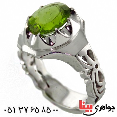 انگشتر زبرجد زلال مردانه اسلیمی فاخر (با شناسنامه بین المللی دیجیتال) _کد:1807