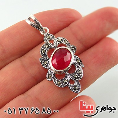 گردنبند یاقوت سرخ آلمانی تراشدار مارکازیت عالی زنانه _کد:13123