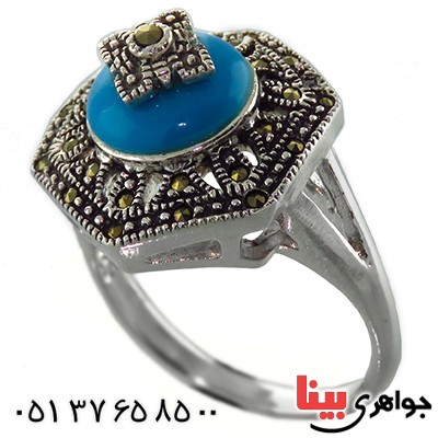 انگشتر حدید مارکازیت و طرح فیروزه زنانه درشت درجه یک _کد:13129