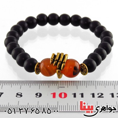 دستبند عقیق سیاه (اونیکس) مات و عقیق سلیمانی _کد:13132