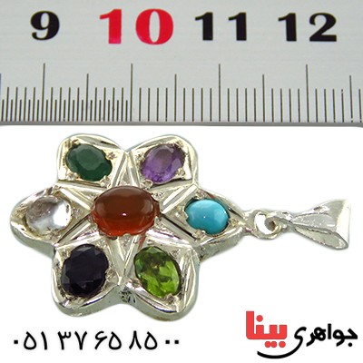گردنبند چند جواهر عقیق یمنی شش پر درشت با حرز امام جواد و تربت کربلا_کد:13140