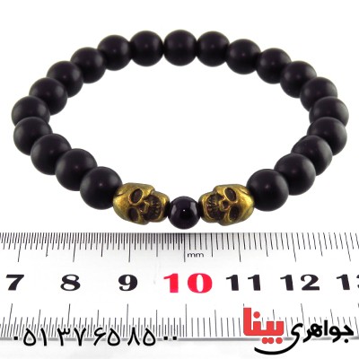 دستبند عقیق سیاه (اونیکس) مات طرح جمجمه _کد:13142