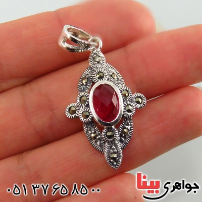 گردنبند یاقوت سرخ آلمانی تراشدار مارکازیت عالی زنانه _کد:13149