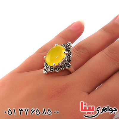انگشتر عقیق شرف الشمس درشت زنانه مارکازیت _کد:13152