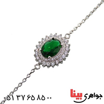 دستبند زمرد سوارسکی زنانه رودیوم مدل مهتا _کد:13159