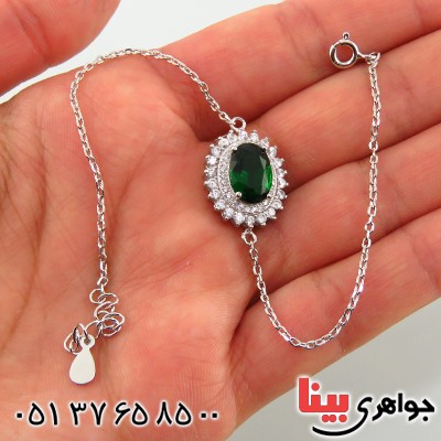 دستبند زمرد سوارسکی زنانه رودیوم مدل مهتا _کد:13159