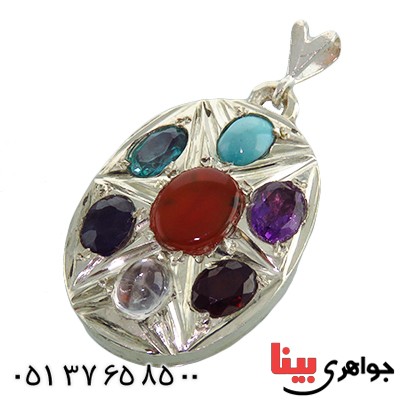 گردنبند چند جواهر عقیق یمنی درشت با حرز امام جواد و تربت کربلا _کد:13161